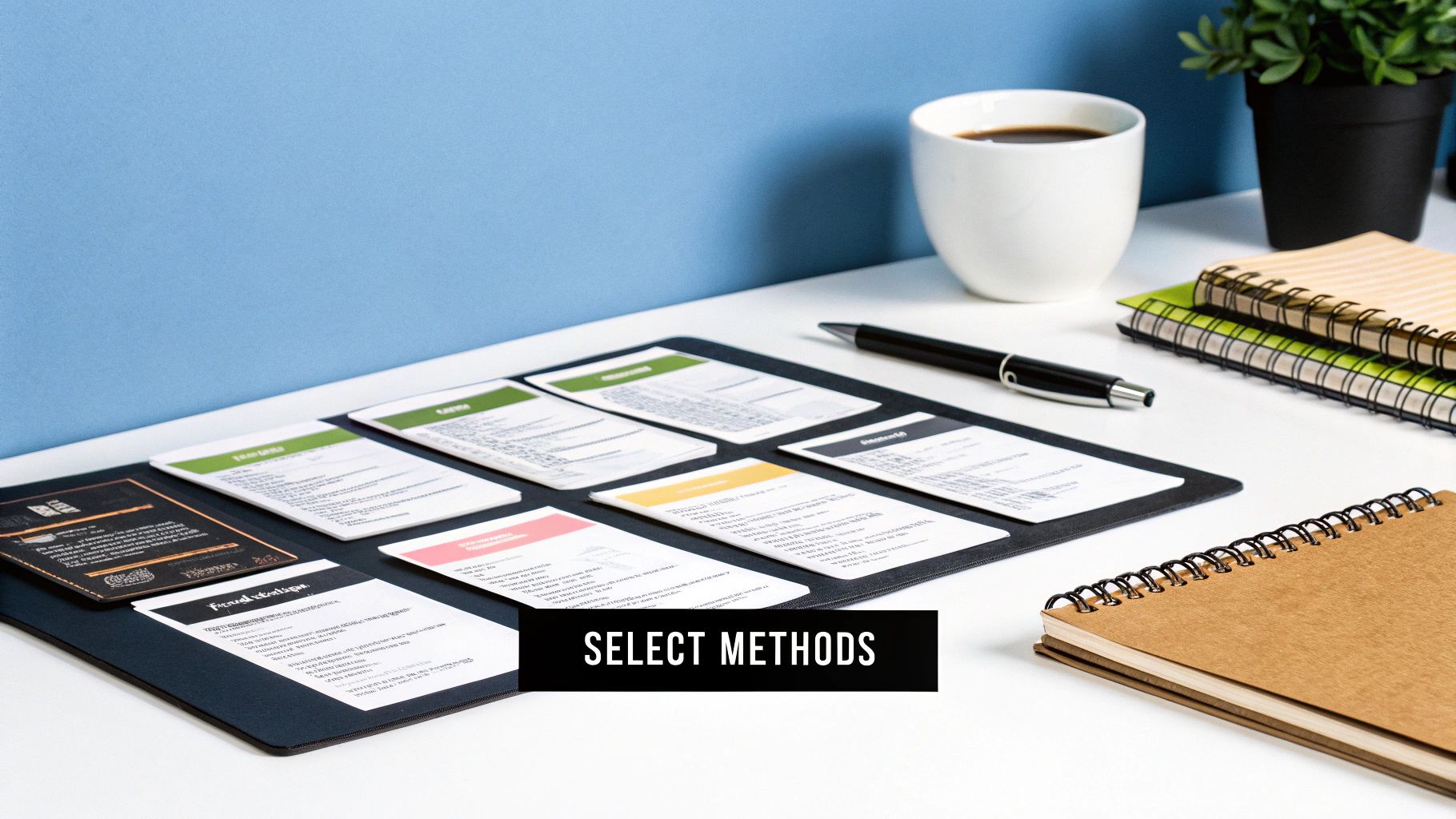 A researcher organizing sticky notes on a clear glass wall, planning out user research goals and questions.