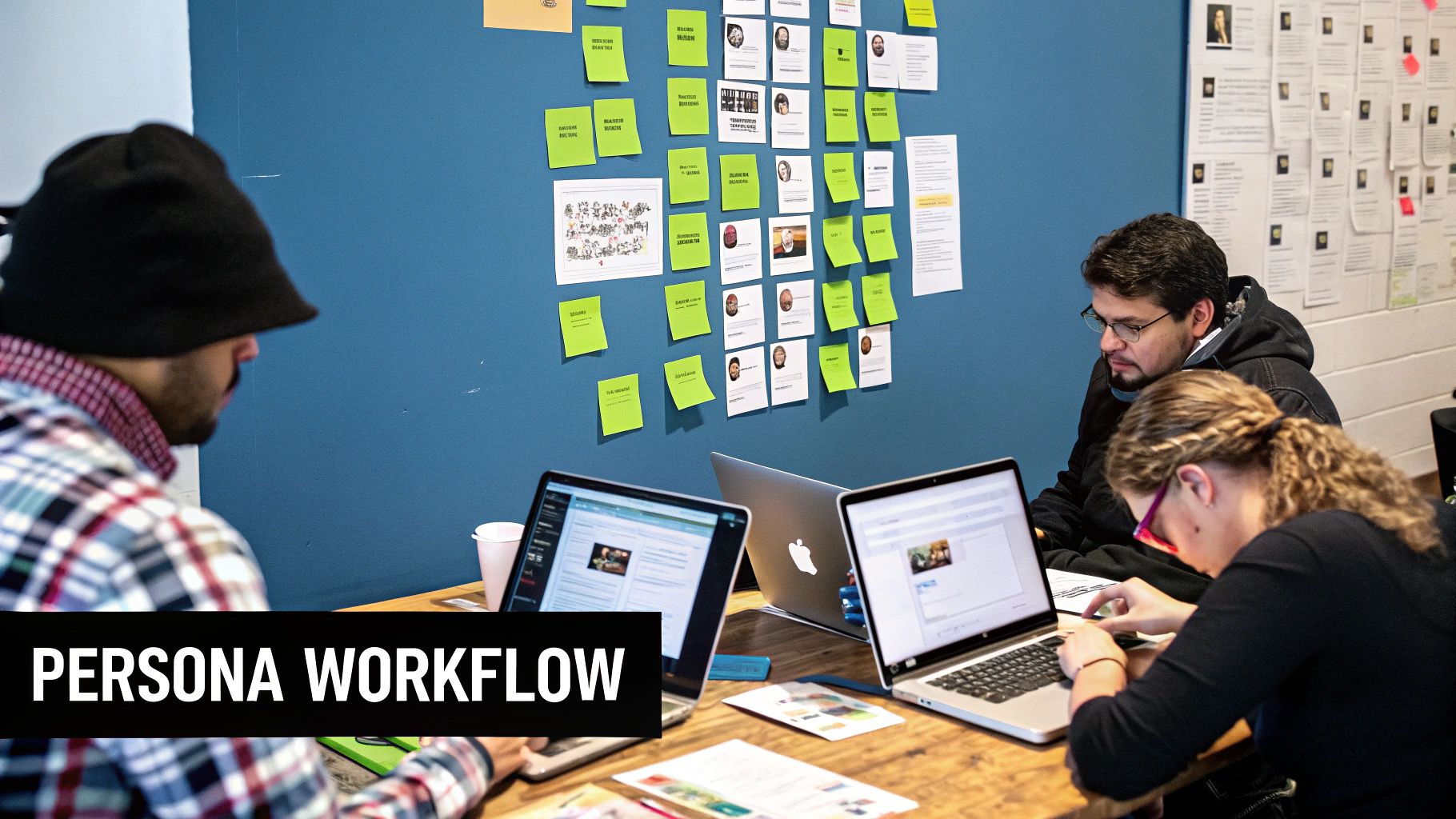 A team works collaboratively, pointing to charts and graphs in a modern office.