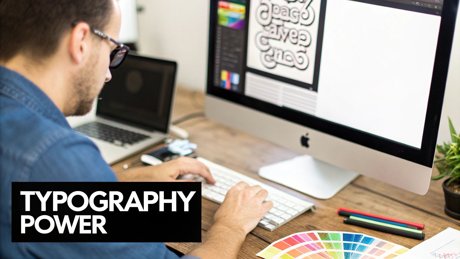 An artistic display of the word "Typography" in a stylish, serif font, surrounded by various other fonts and letters.