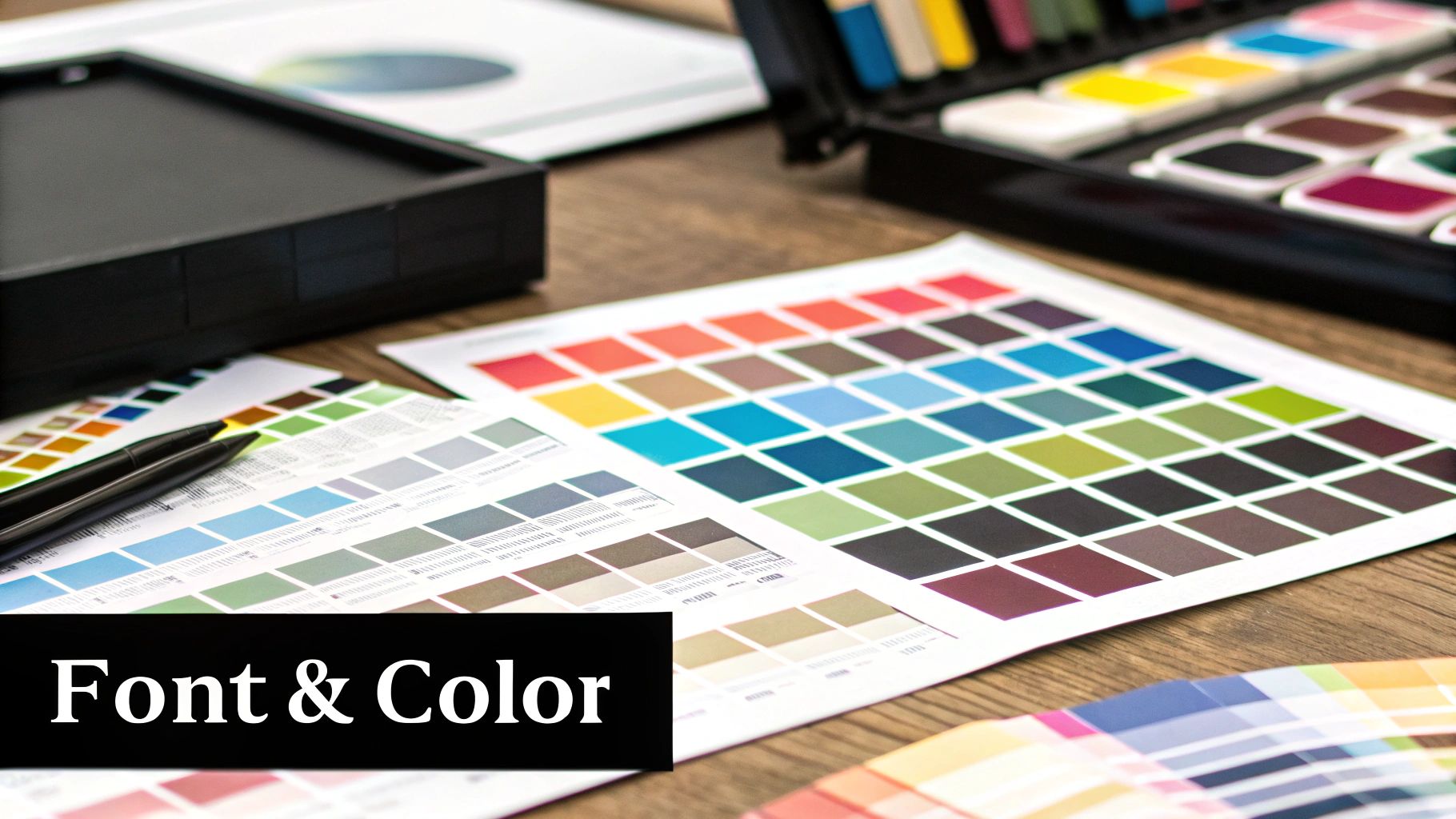 A vibrant selection of color swatches and font examples for branding.