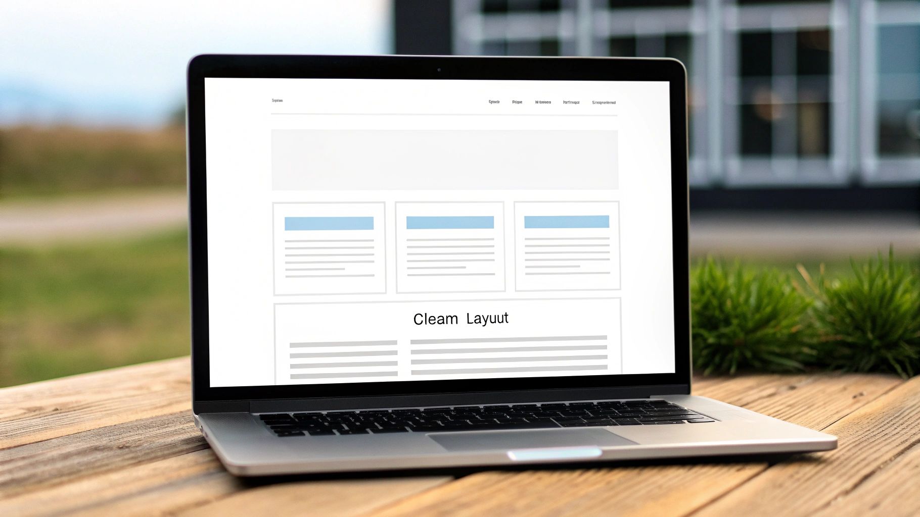 A clean, minimalist letterhead design next to a pair of glasses on a wooden desk.