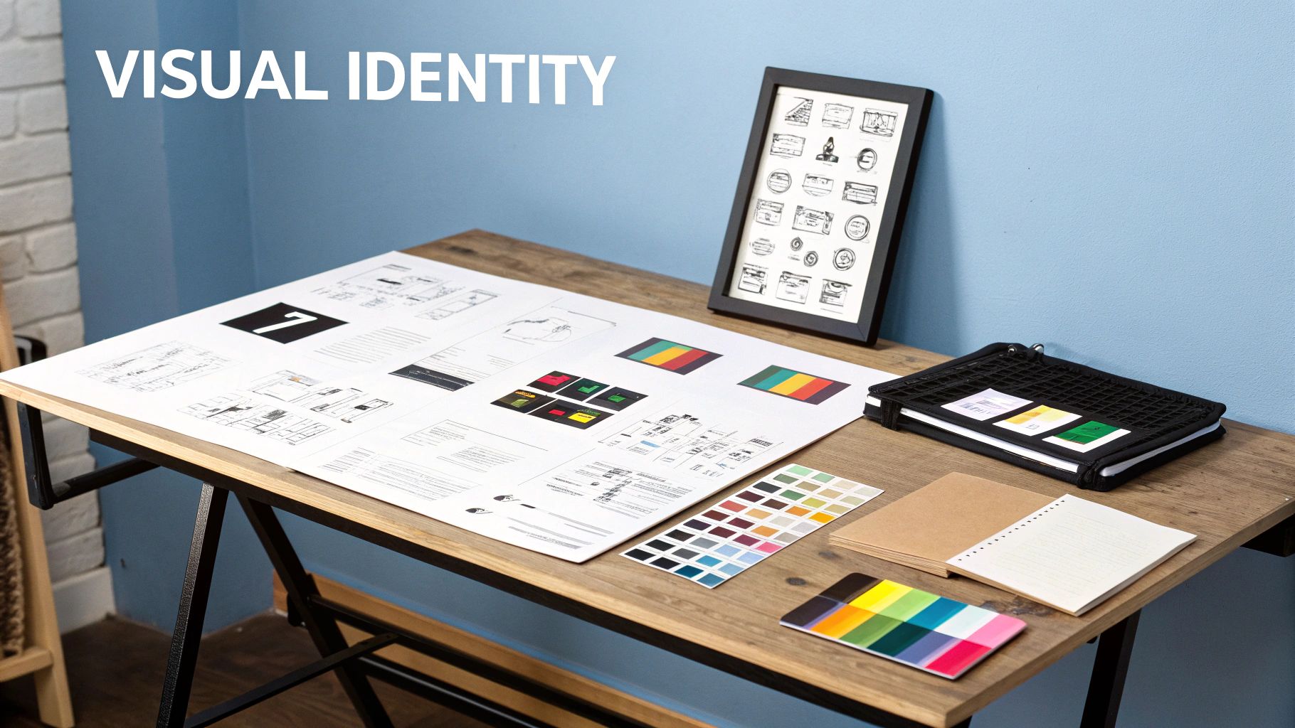 A team collaborating around a table with laptops and documents, planning the launch of their brand strategy.