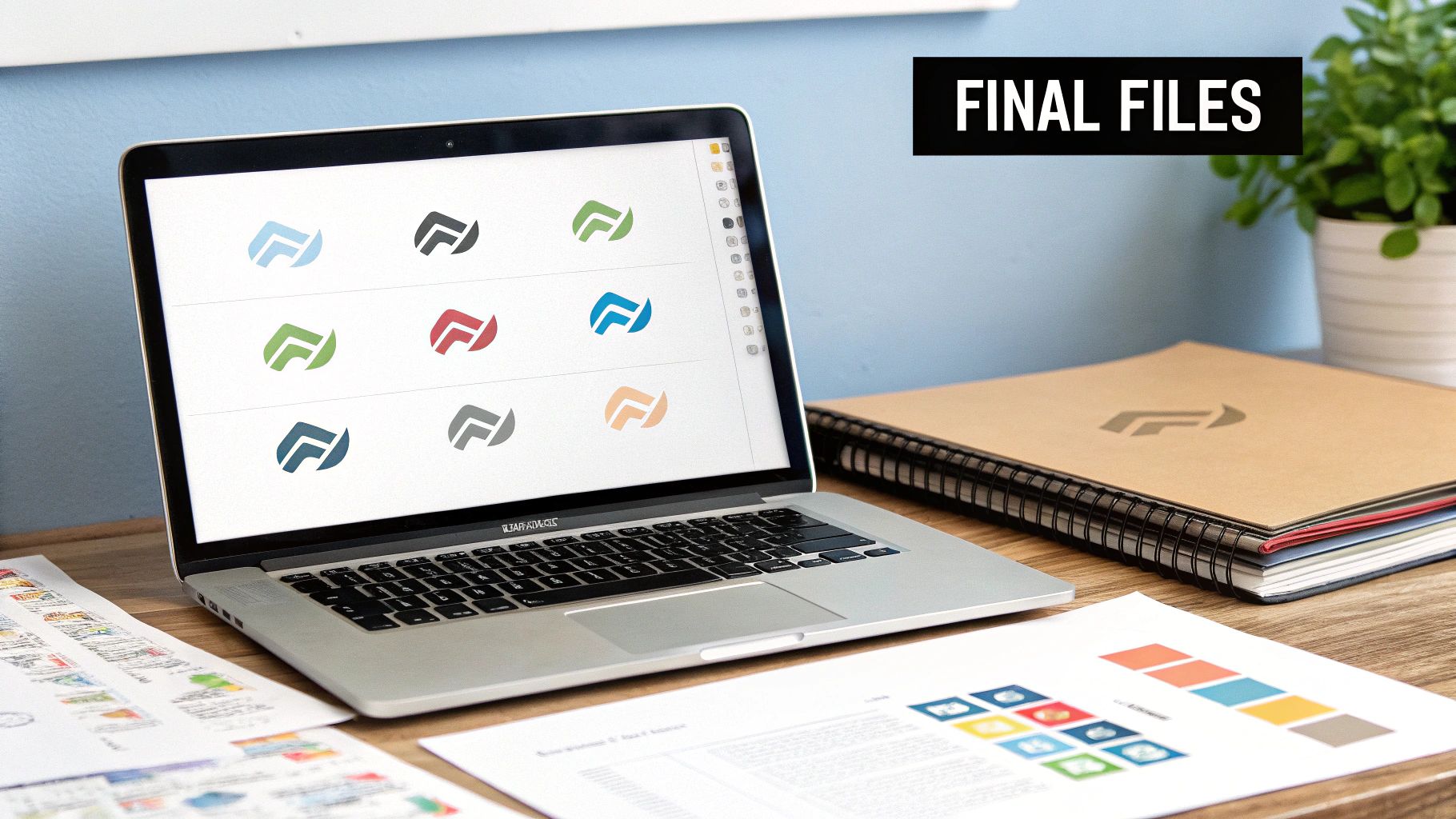 A collage of common logo design mistakes like overly complex graphics and trendy fonts.