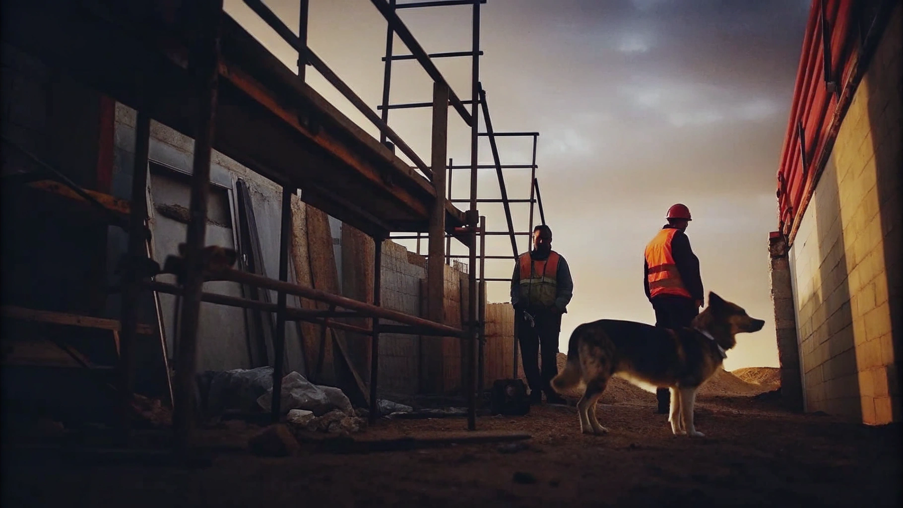 Security Dog Monitoring Construction Site