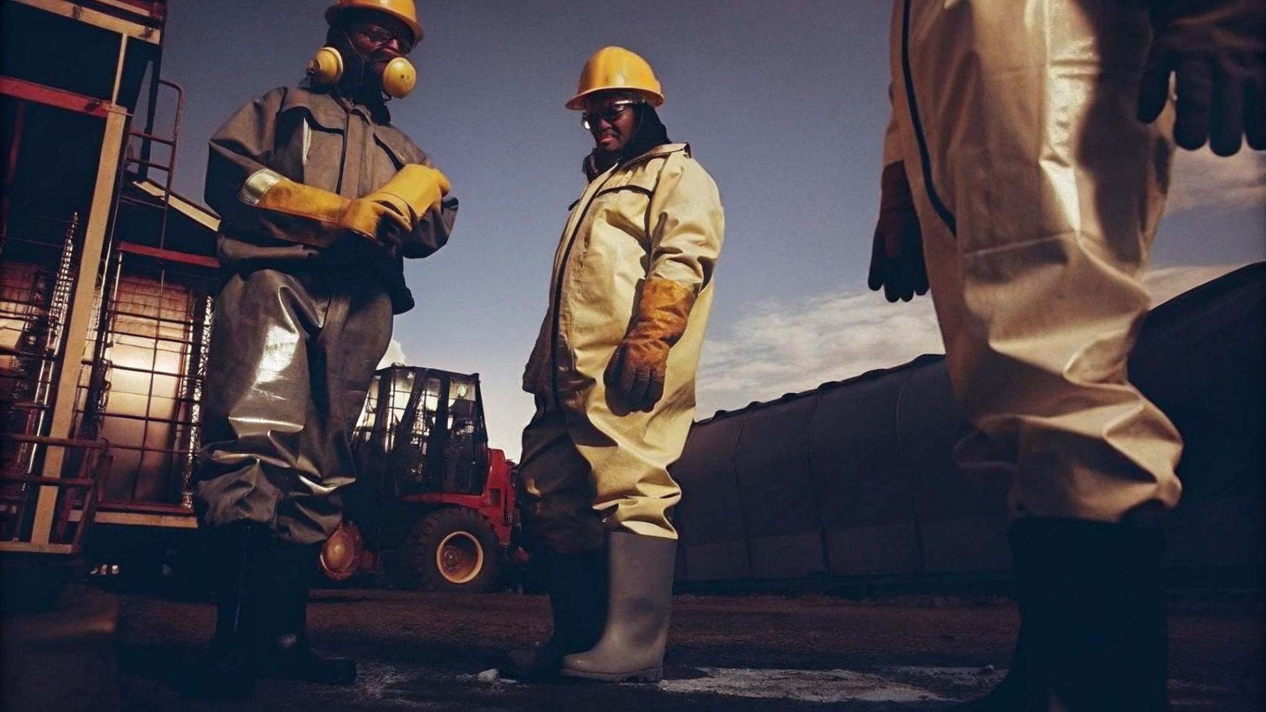 Workers in Personal Protective Equipment on a Construction Site