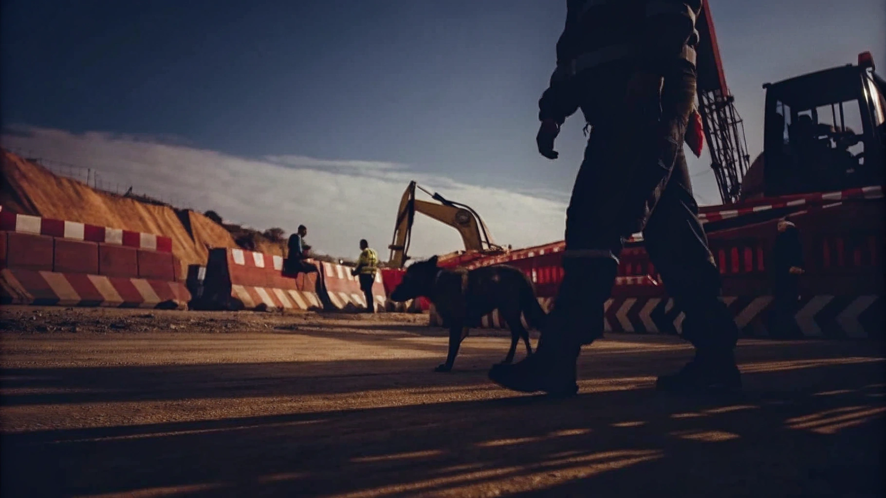 Dog Handler in Action at Construction Site
