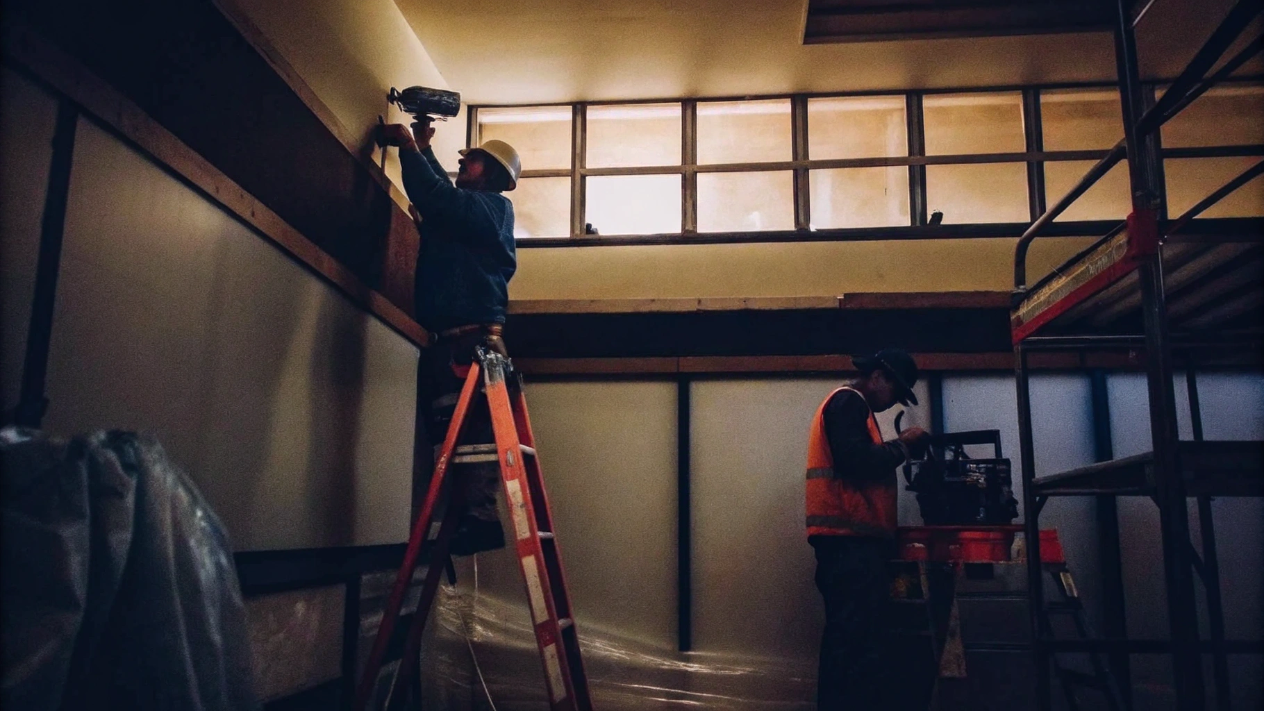 CCTV Fitter at Work on Construction Site