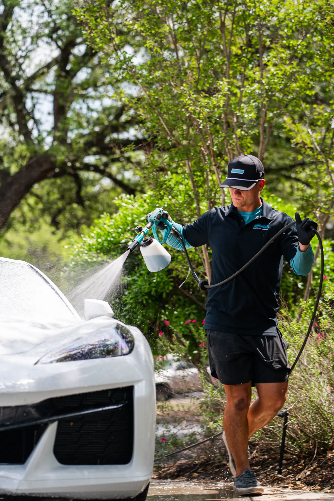SHWASH mobile car detailing servicing a vehicle in Austin TX