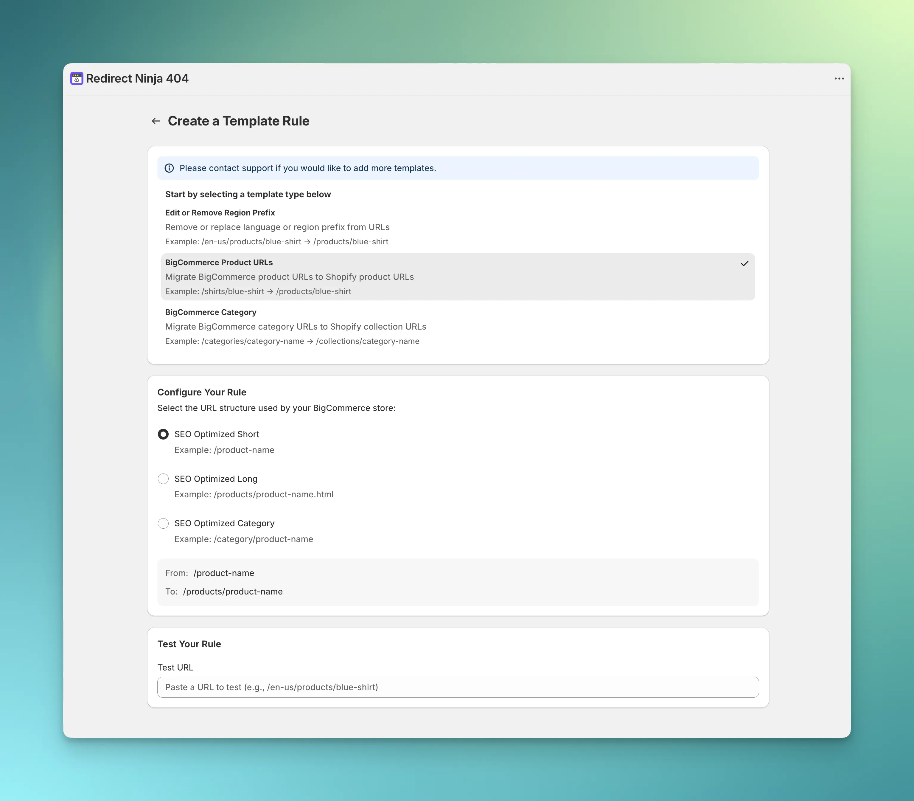 Redirect Ninja Template Rule Screenshot