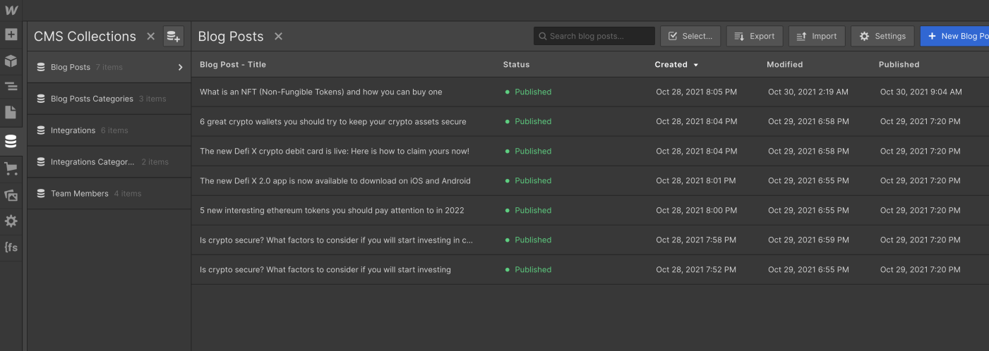 CMS Collection - DeFi X Webflow Template