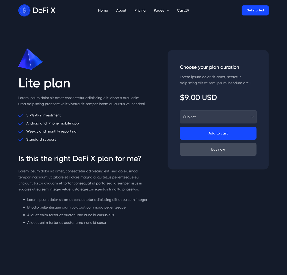 Pricing Single - DeFi X Webflow Template