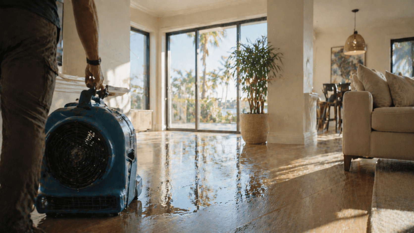 Homeowner taking action after water damage