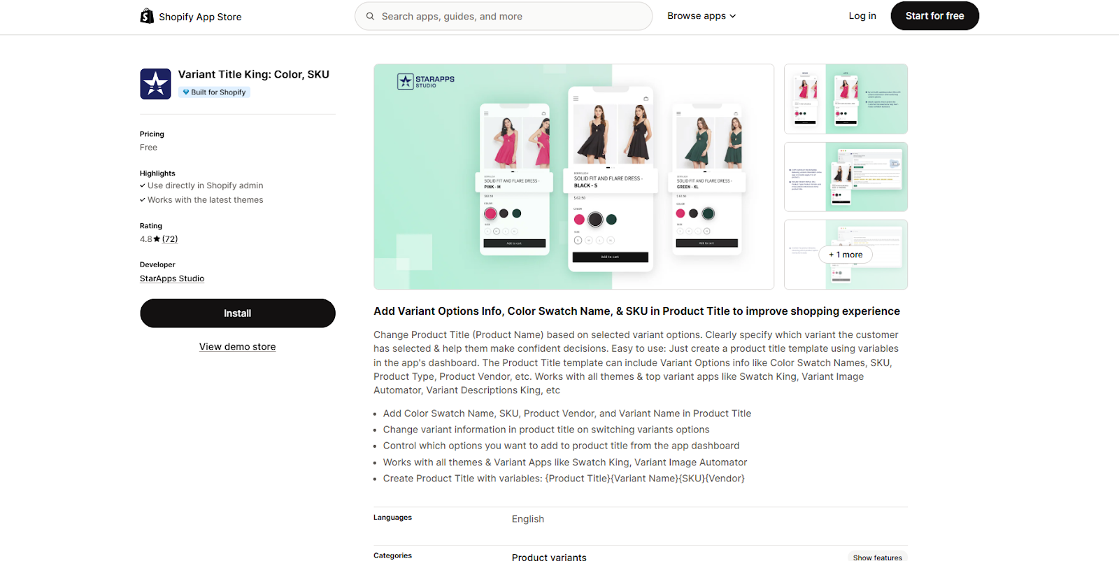 Variant Title King: Color, SKU