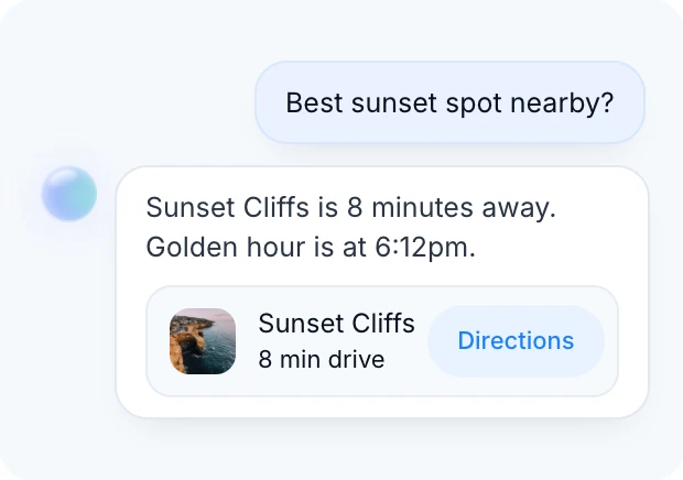 AI answering a guest question about the best sunset spot nearby