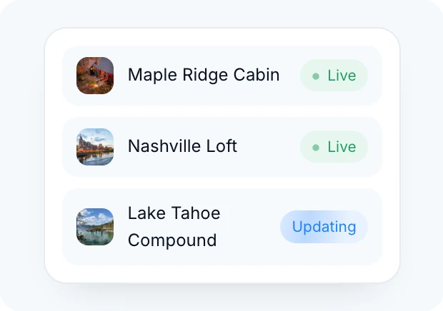 Host dashboard listing properties and their live status