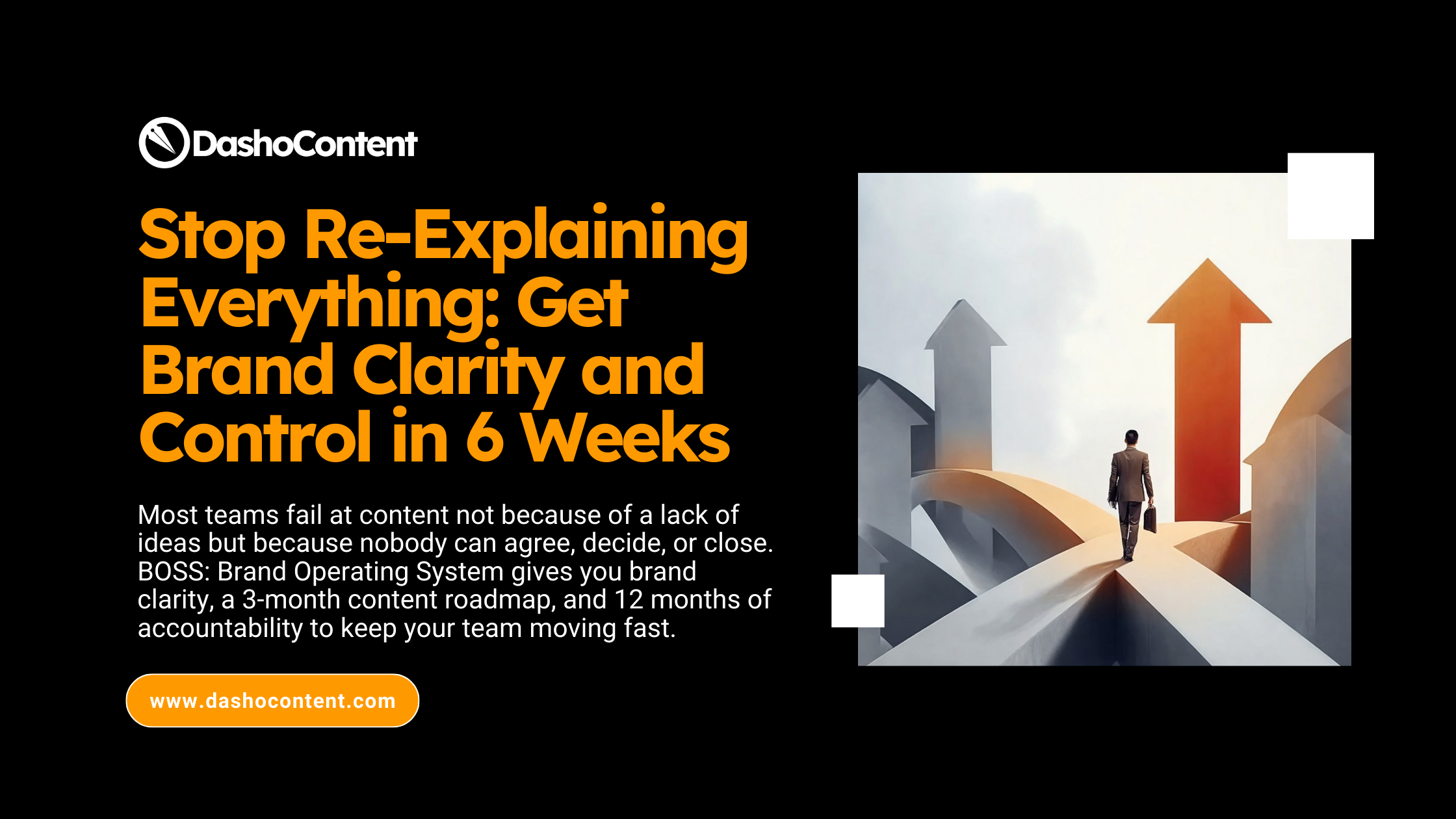 Most teams fail at content not because of a lack of ideas but because nobody can agree, decide, or close. BOSS: Brand Operating System gives you brand clarity, a 3-month content roadmap, and 12 months of accountability to keep your team moving fast.