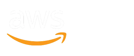 Amazon Web Services (AWS) logo with white lowercase letters and an orange curved arrow.