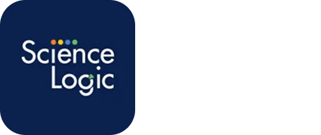 ScienceLogic company logo with stylized text on a dark blue background.