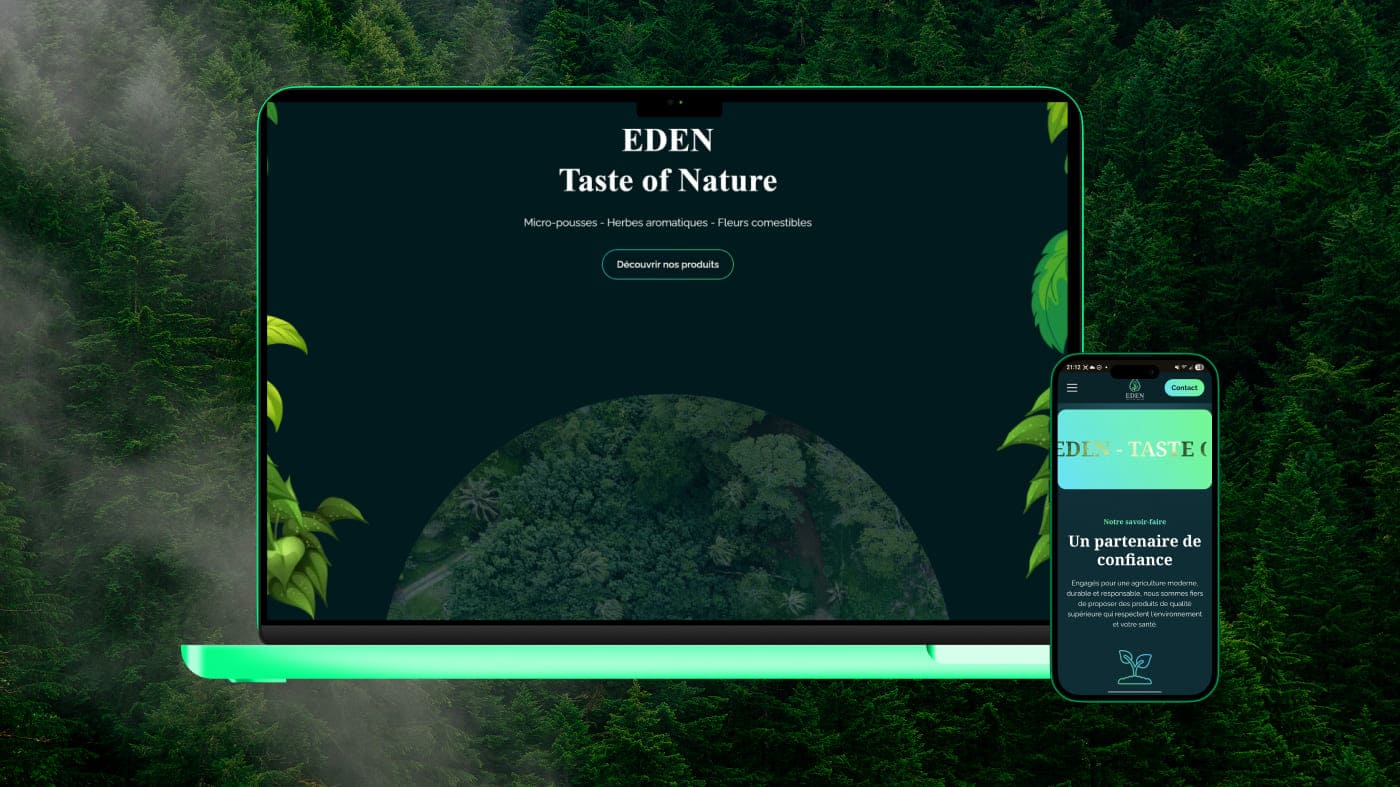 Création site vitrine Eden Taste of Nature – webdesign épuré et naturel pour une marque bio engagée