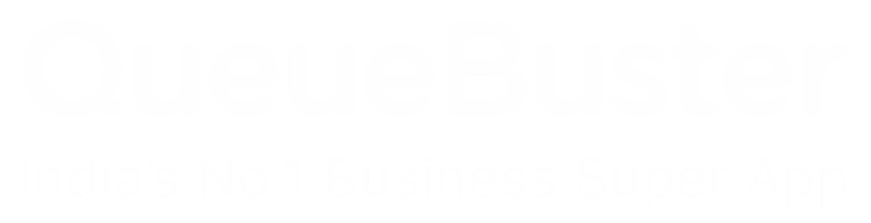 QueueBuster logo with tagline India's No.1 Business Super App in white text on a black background.