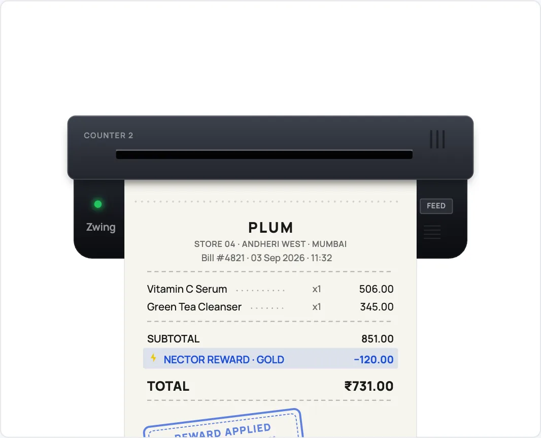 Receipt printing with the Nector reward and points line