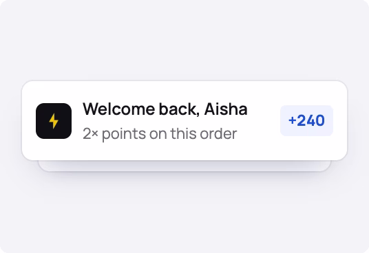 Welcome-back message offering a returning customer double points on this order, plus 240 points.
