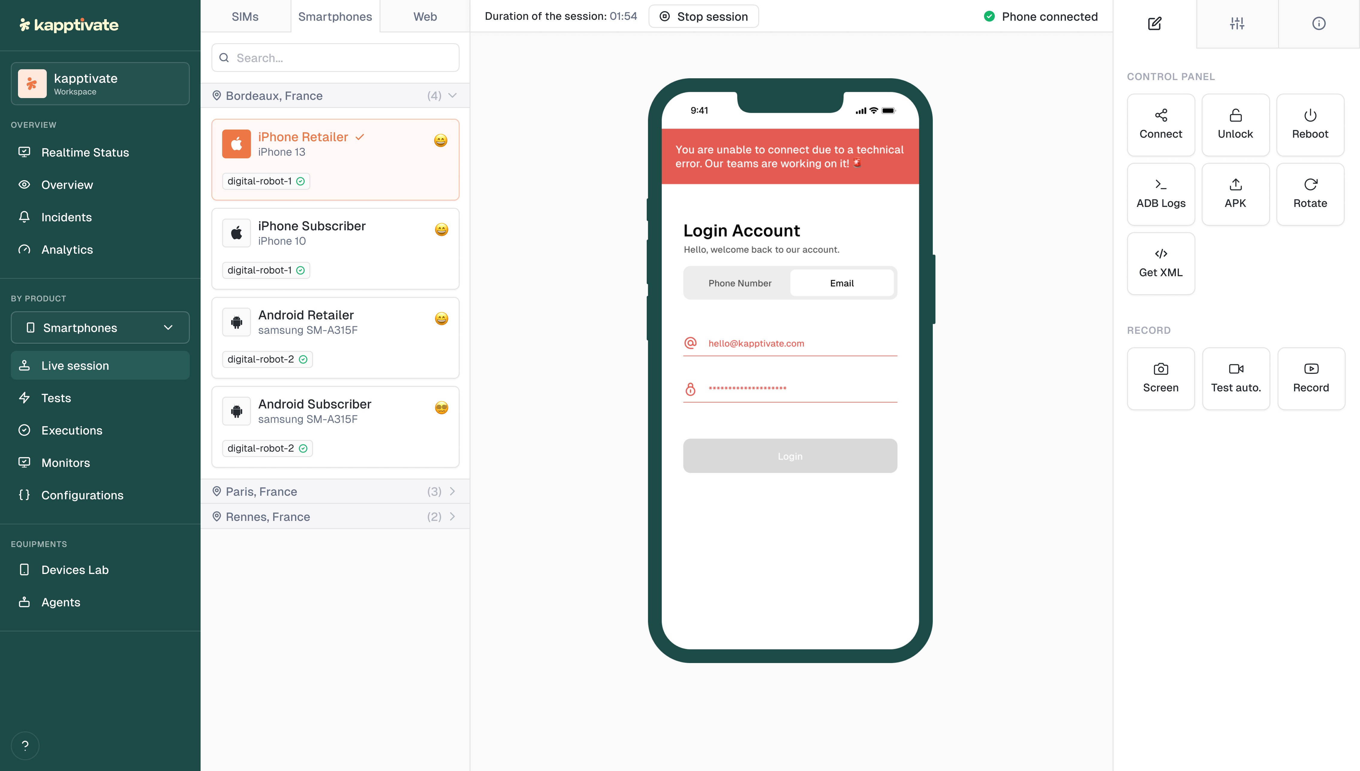 Live session remote control
