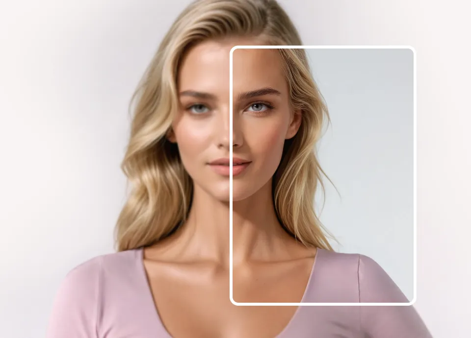 Image of a female AI generated model's upper body showing how Botika's solution corrects for AI errors in rendering clothes so it is perfect.