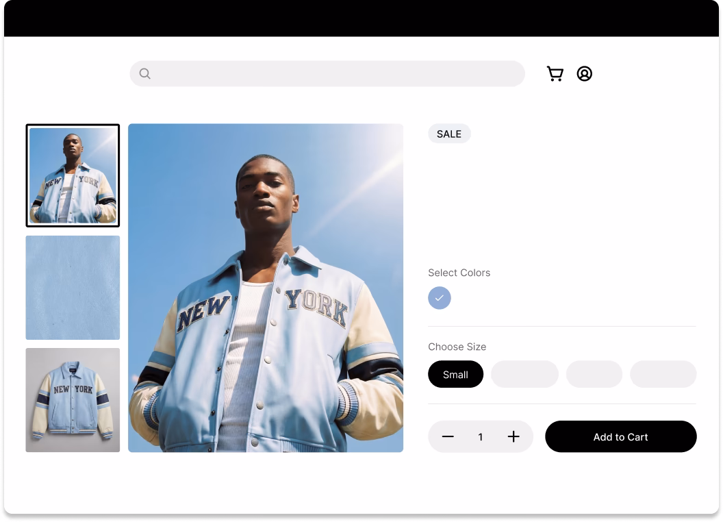 A Male Botika AI generated models being used in a Jordache product page for a New York jacket.