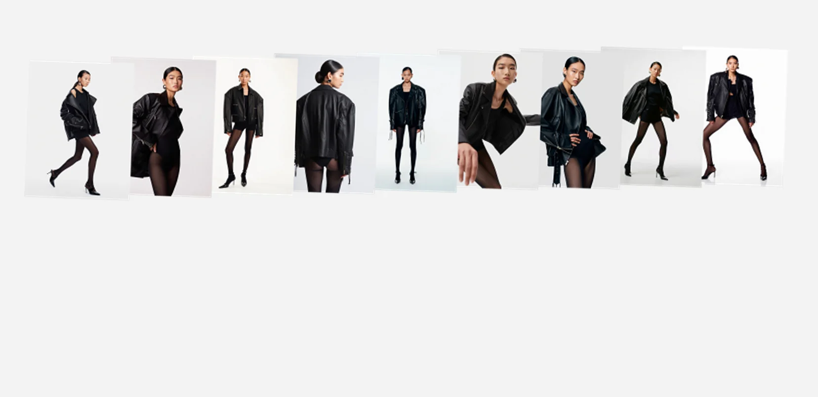 A lineup of AI generated models in black outfits