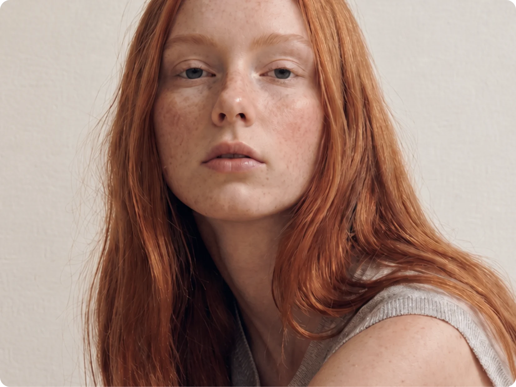 AI generated model with red hair, soft portrait
