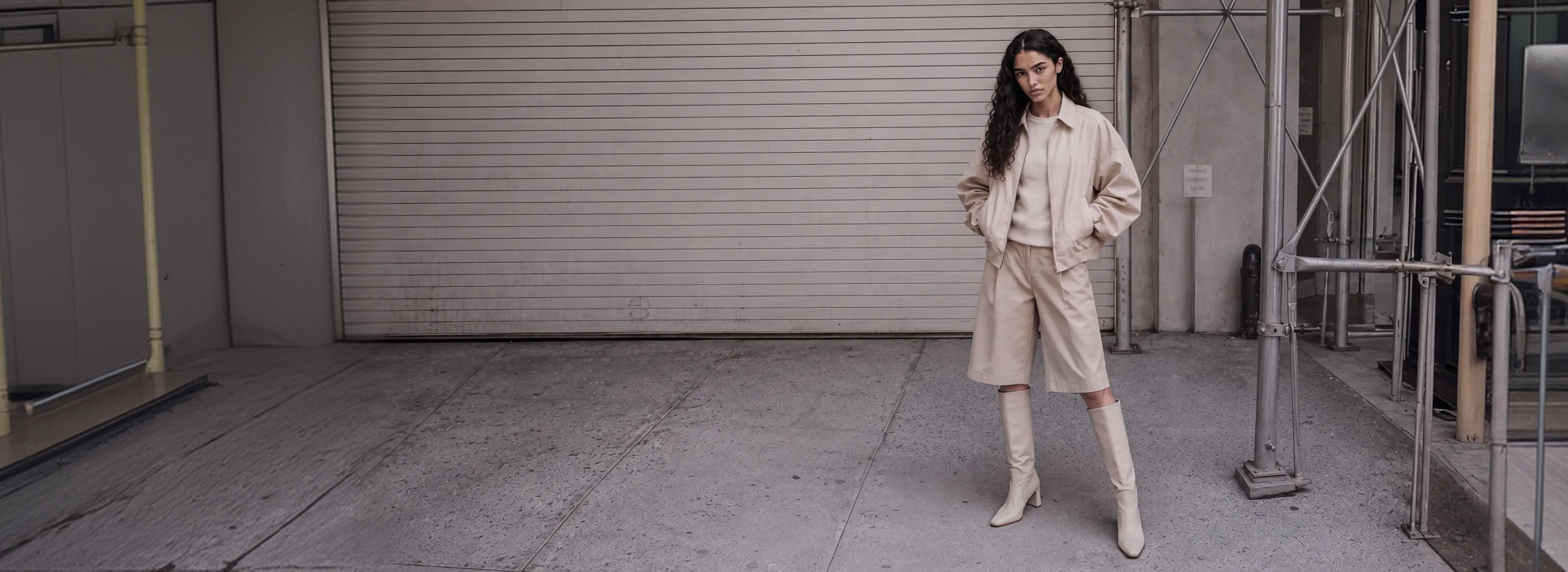 AI generated fashion model photographed in a dark studio with shutter light