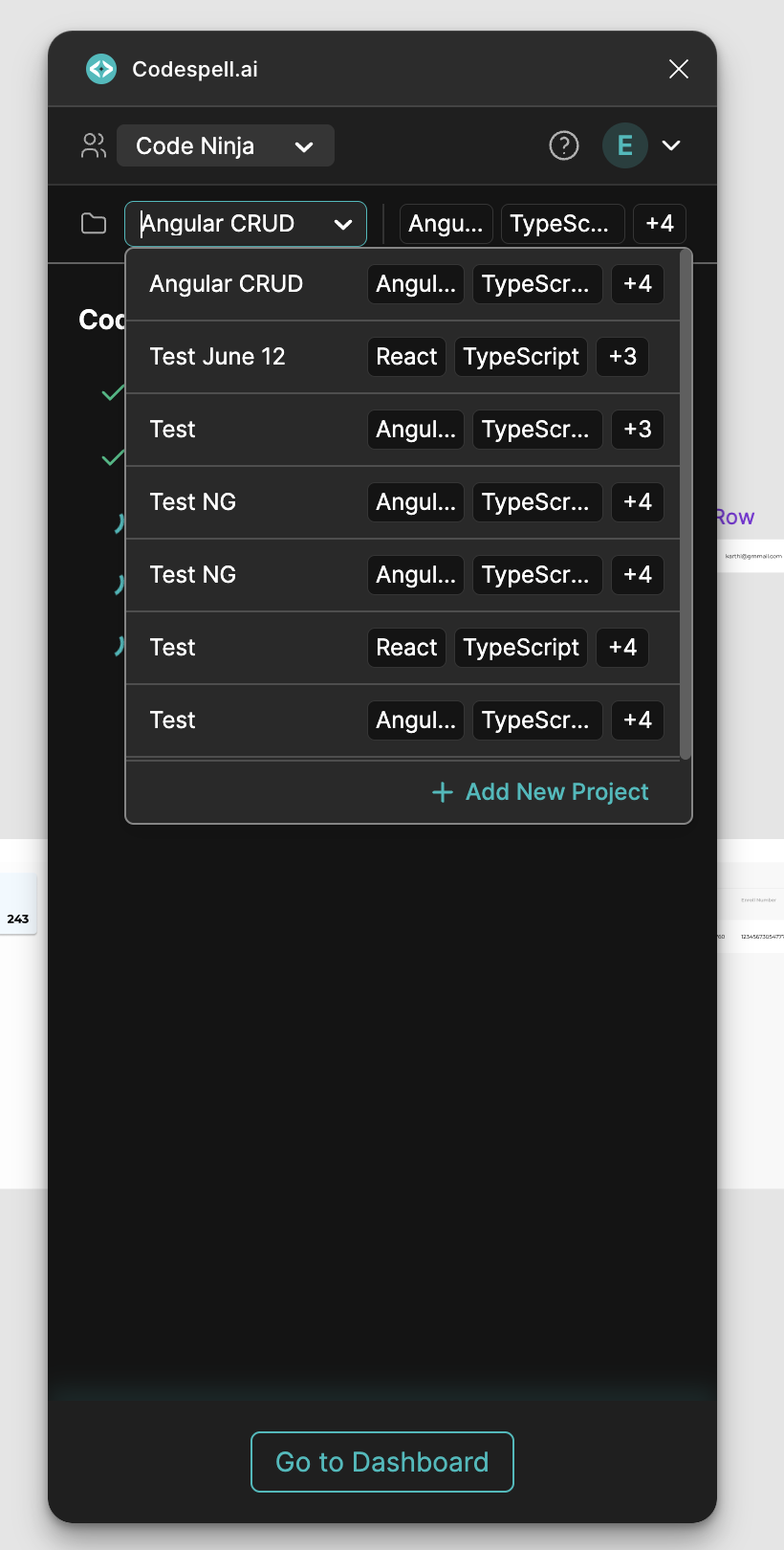 select team and project