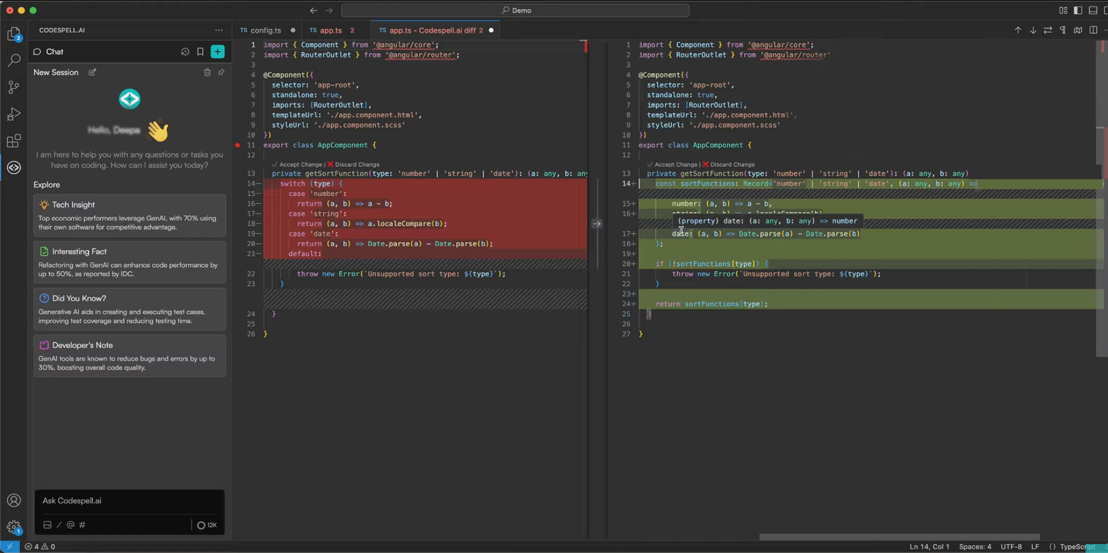 Side by side compare codespell