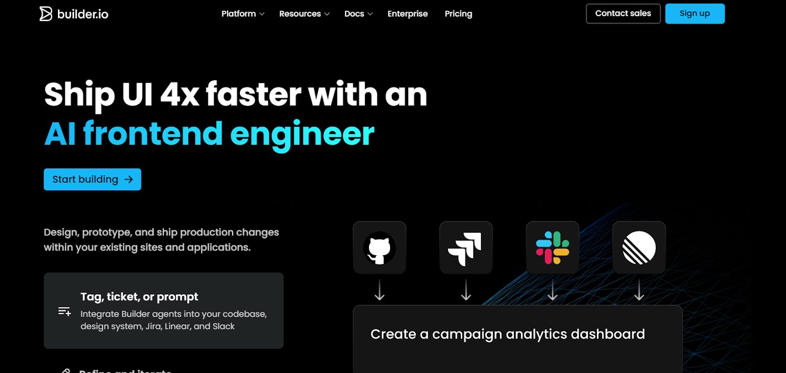 Screenshot of Builder.io that helps ship UI faster by 4 times