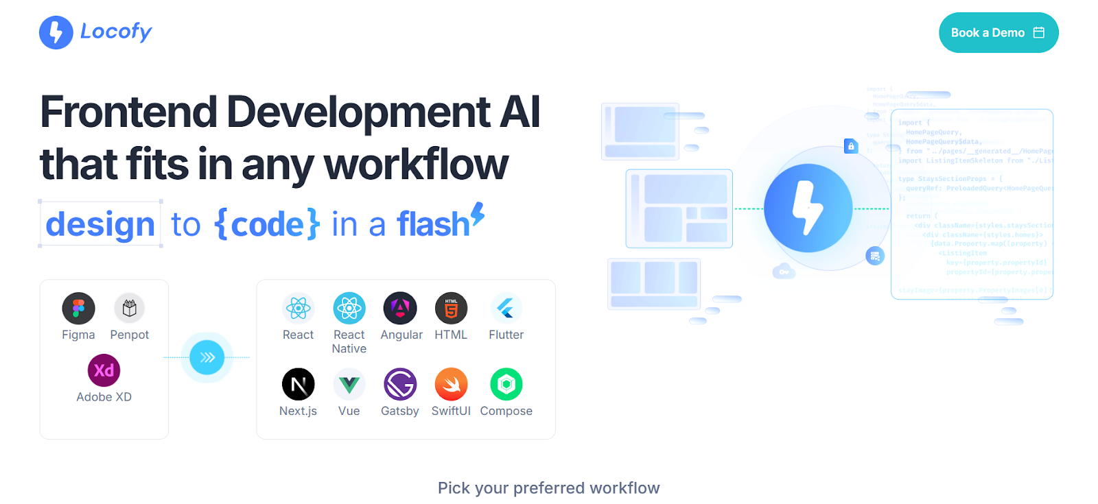 Screenshot of Locofy homepage that builds UI faster and reduces 70% of development time
