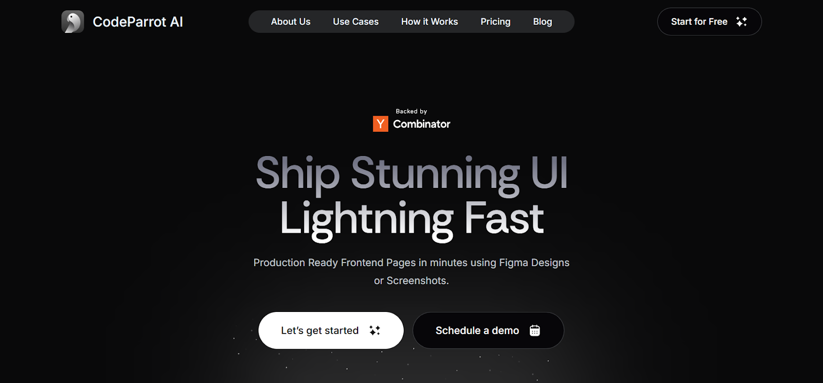 CodeParrot AI generating production ready frontend pages in minutes from Figma designs or screenshots