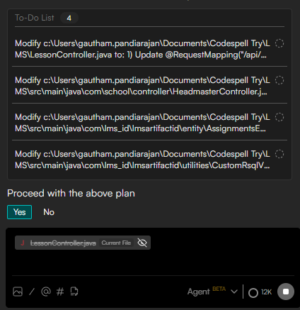 Codespell Agent Mode executing end-to-end code changes across multiple files in the IDE