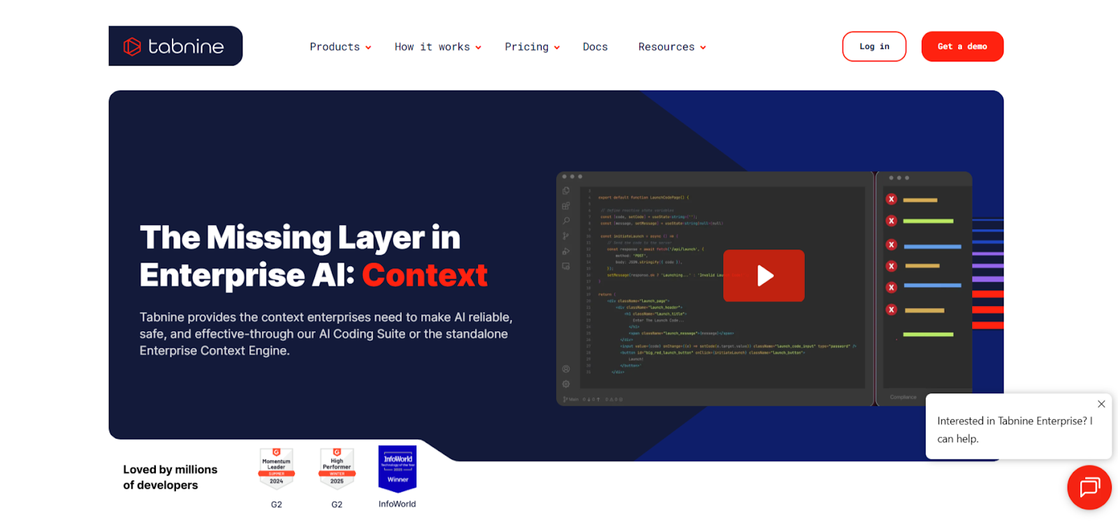 Tabnine AI Coding Suite providing enterprise context to make AI coding reliable, secure, and effective across development environments.
