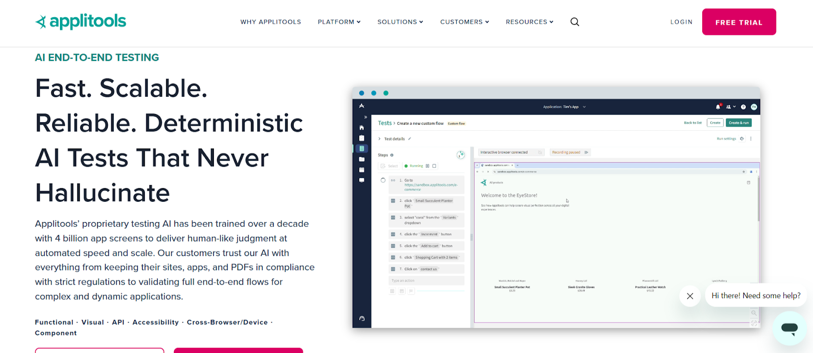 Applitools AI end-to-end testing platform delivering fast, scalable, and reliable visual tests