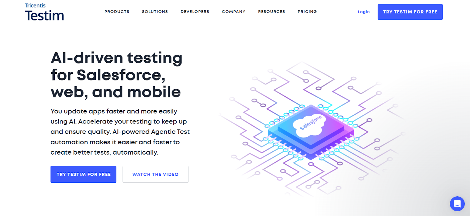 Testim AI-driven testing platform helping teams automate testing across Salesforce, web, and mobile applications.
