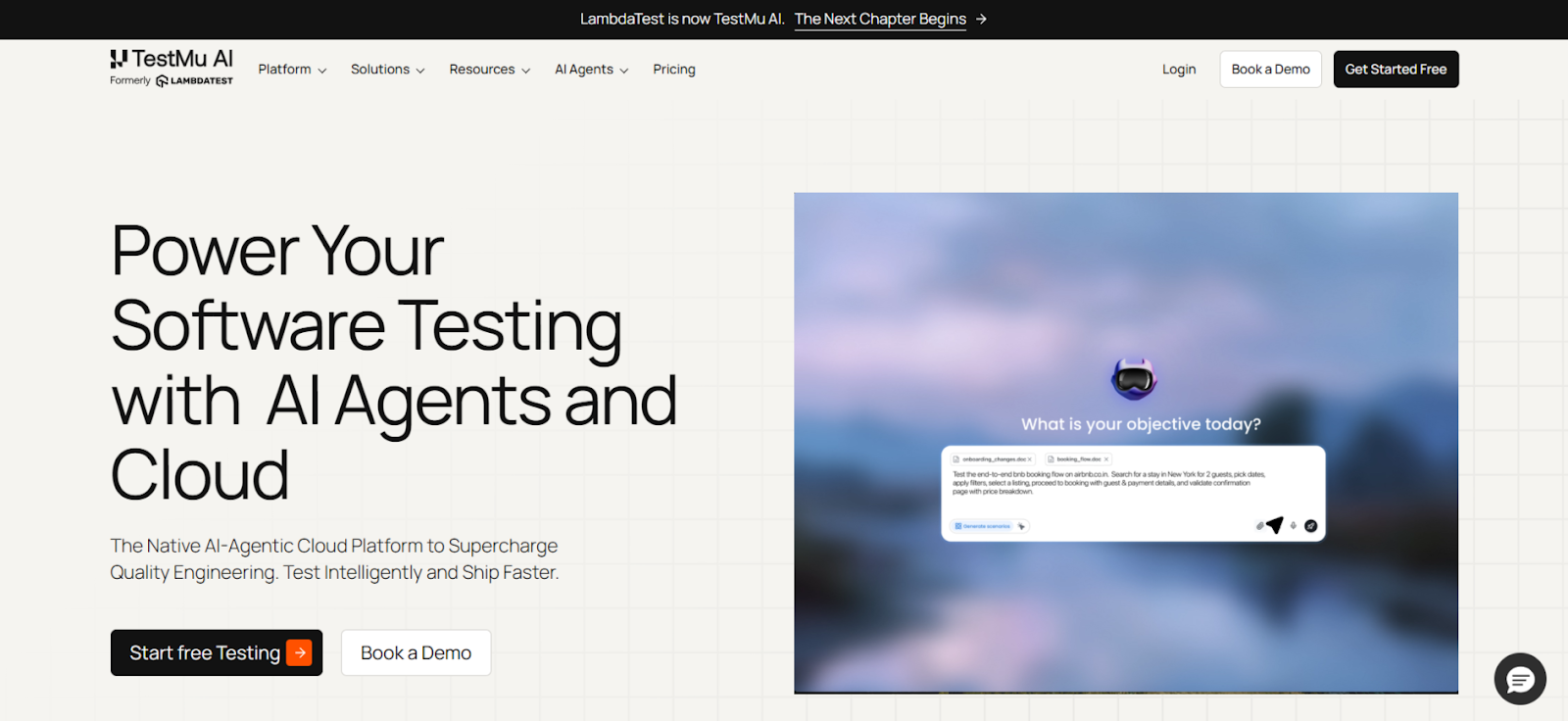 TestMu AI cloud platform using intelligent agents to help teams improve testing efficiency.