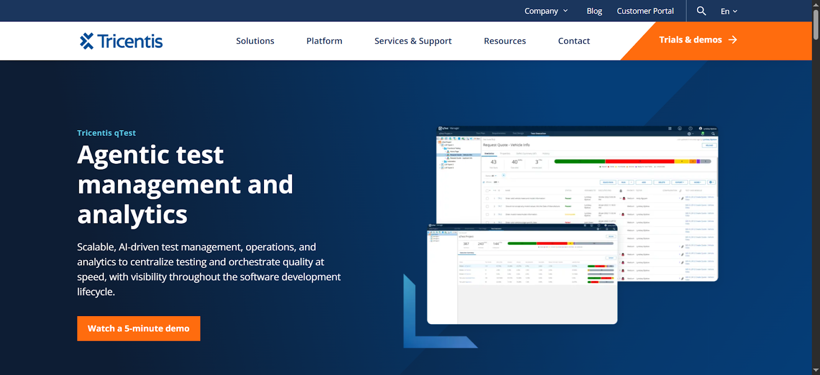 Tricentis qTest AI-driven test management platform helping teams centralize testing.