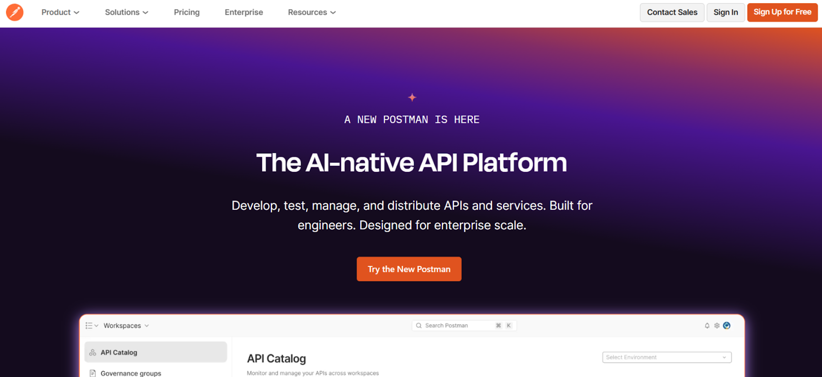 Postman AI native API platform helping teams develop, test, manage, and scale APIs efficiently.
