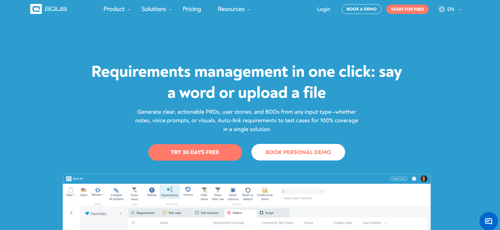 Aqua AI requirements management tool helping teams capture and manage requirements instantly.