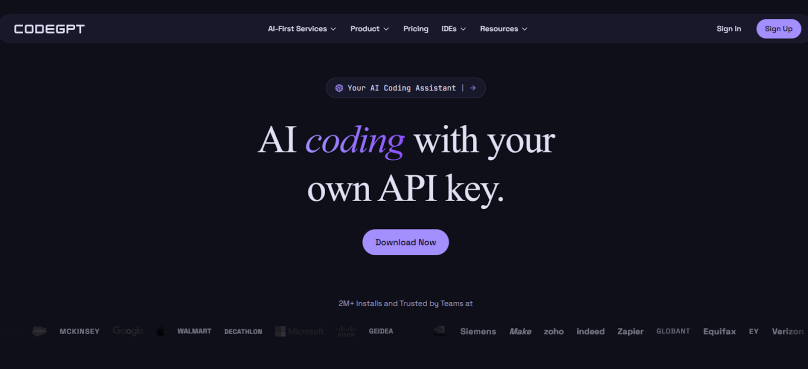 CodeGPT AI coding assistant that lets developers generate and review code using their own API key