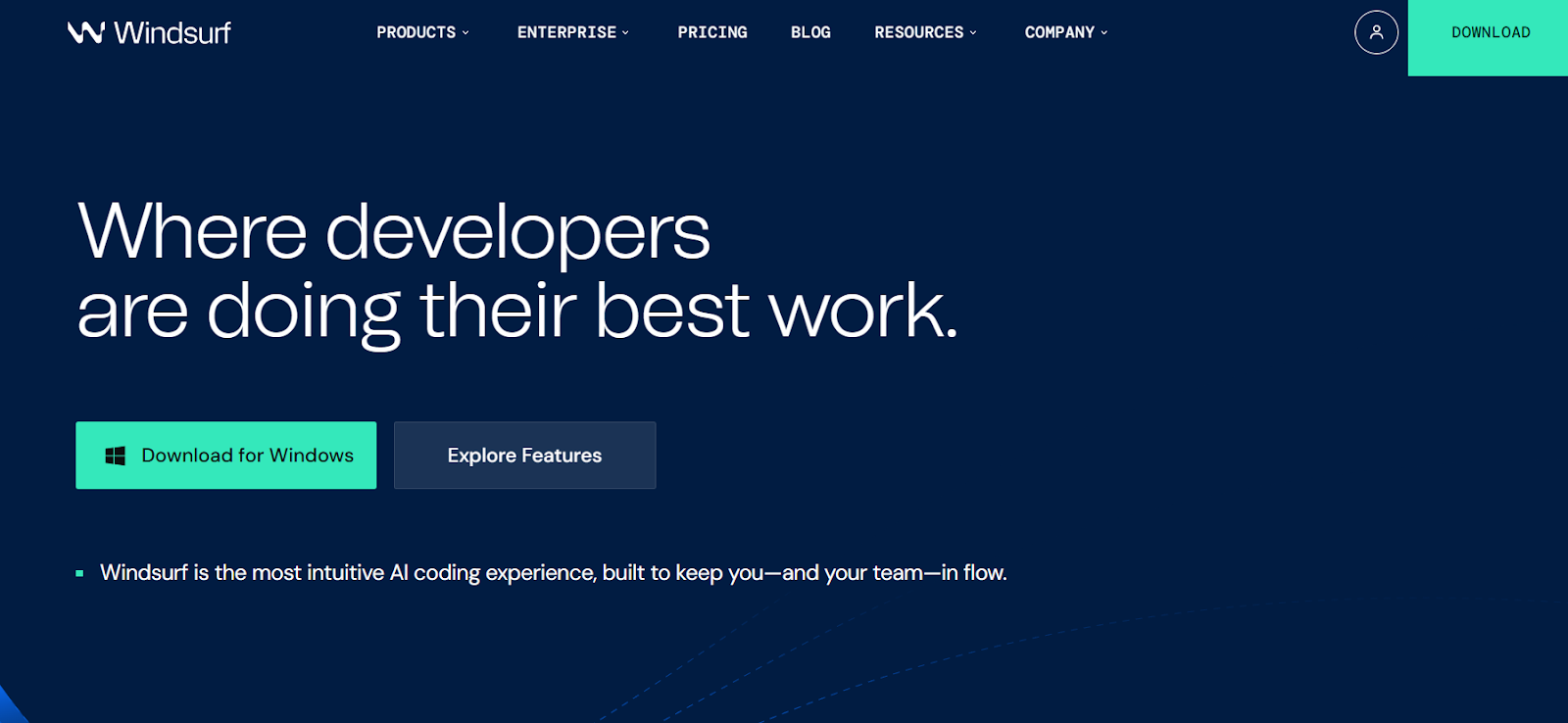 an image showing homepage details of Windsurf