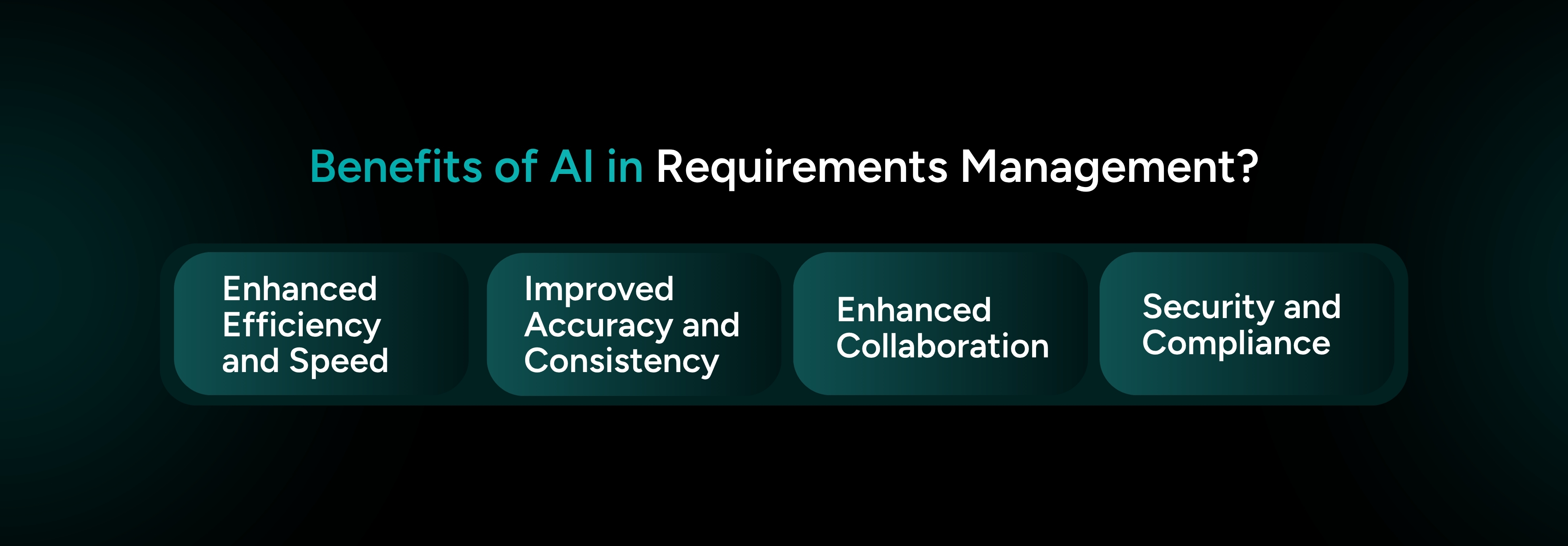 Benefits of AI in requirements management include faster workflows, improved accuracy, better collaboration, and stronger security and compliance.