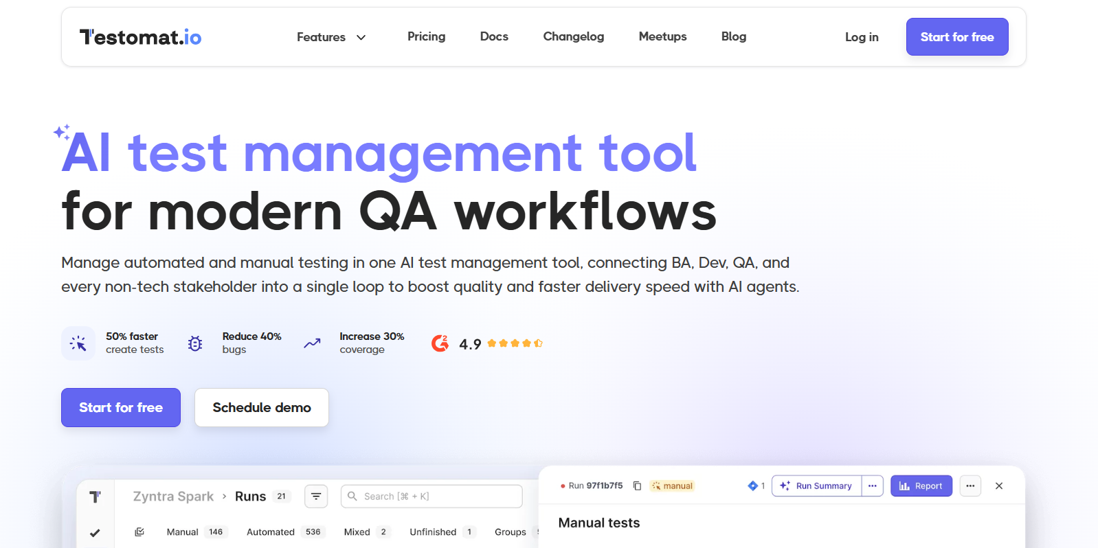 an image showing Testomat homepage details