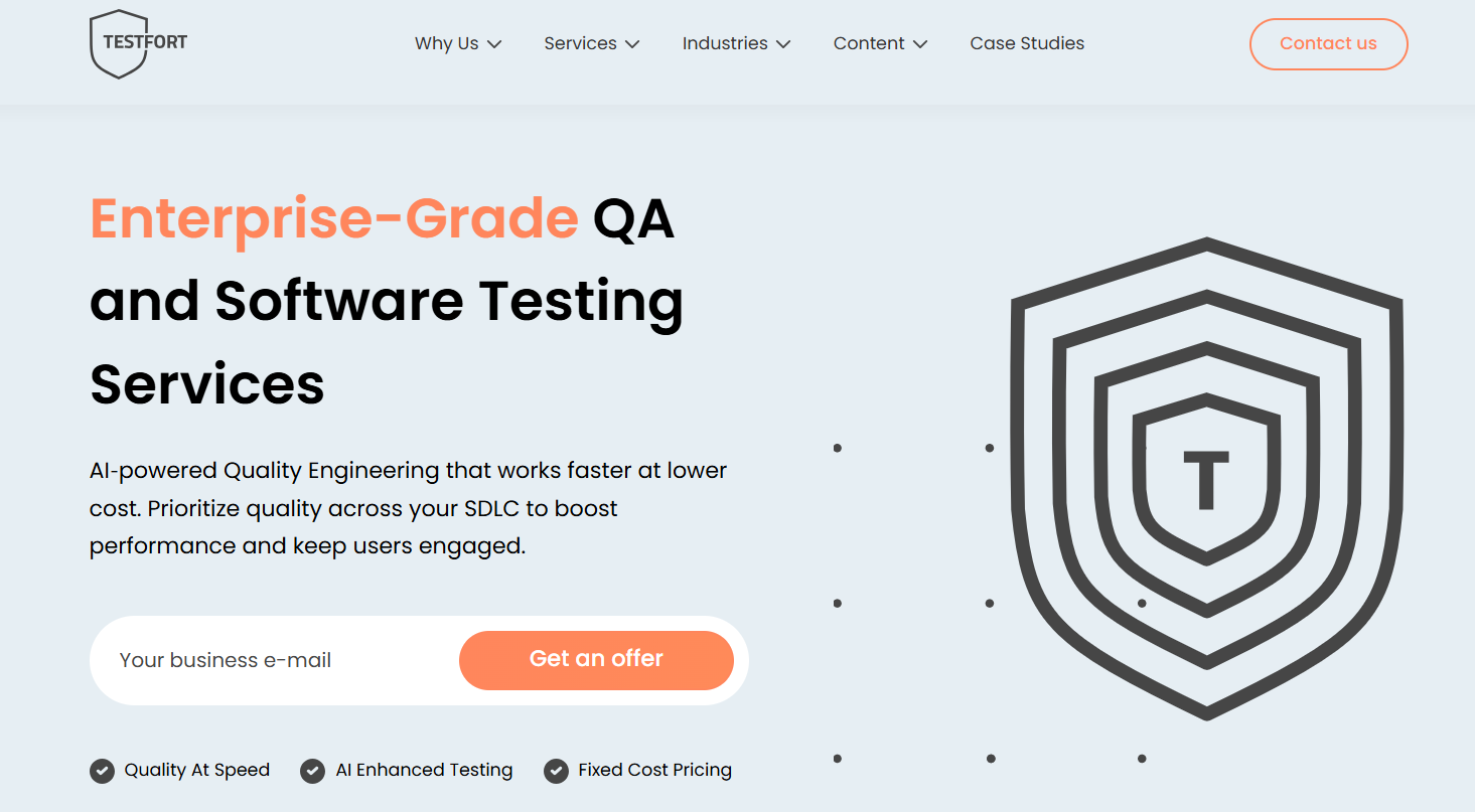 an image showing homepage details of TestFort